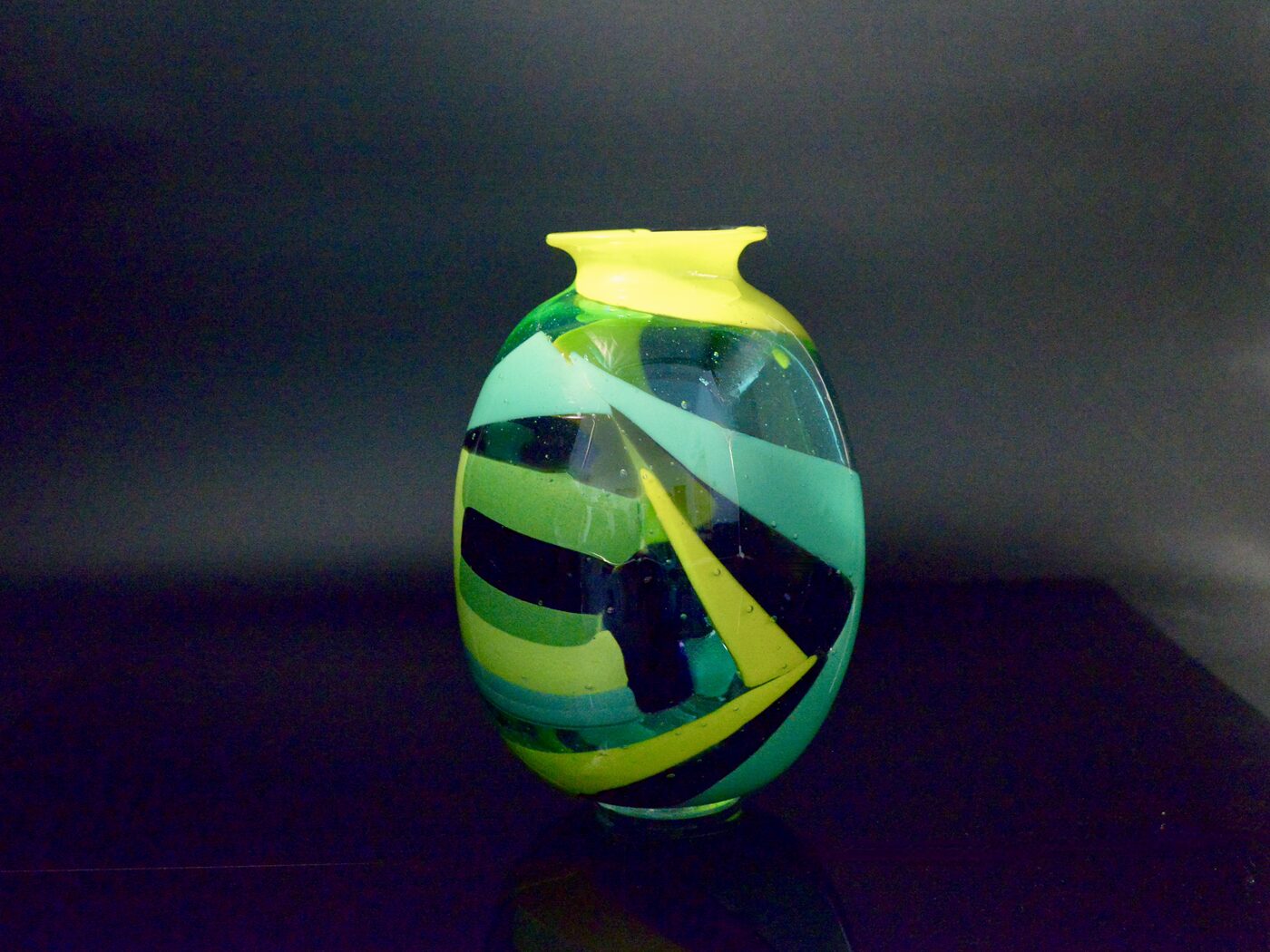 Op Art Spiral Rectangular Ellipsoid in Blue, Green and Yellow