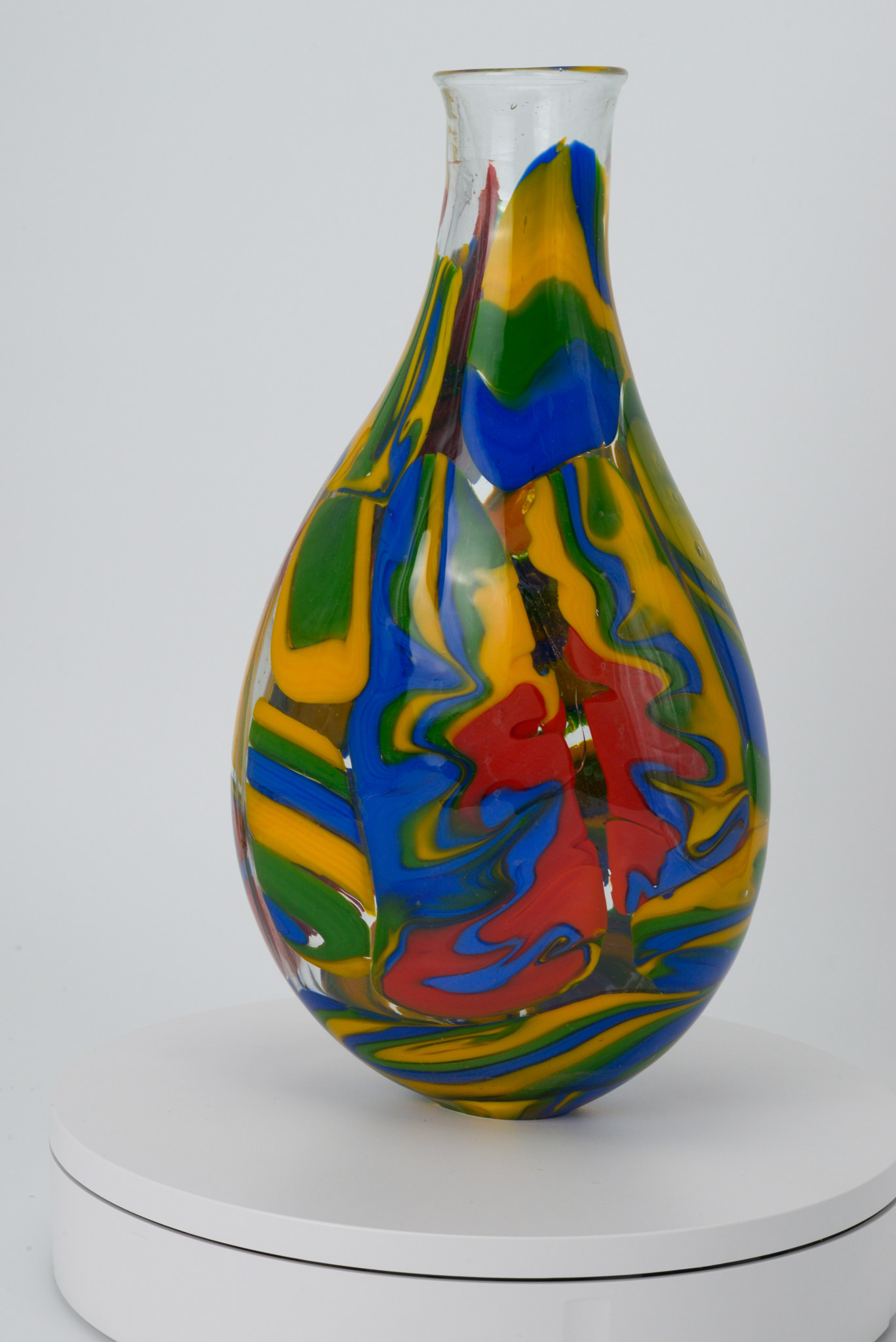 Pattern-Melted Ellipsoid Vase in Red, Green, Yellow and Blue