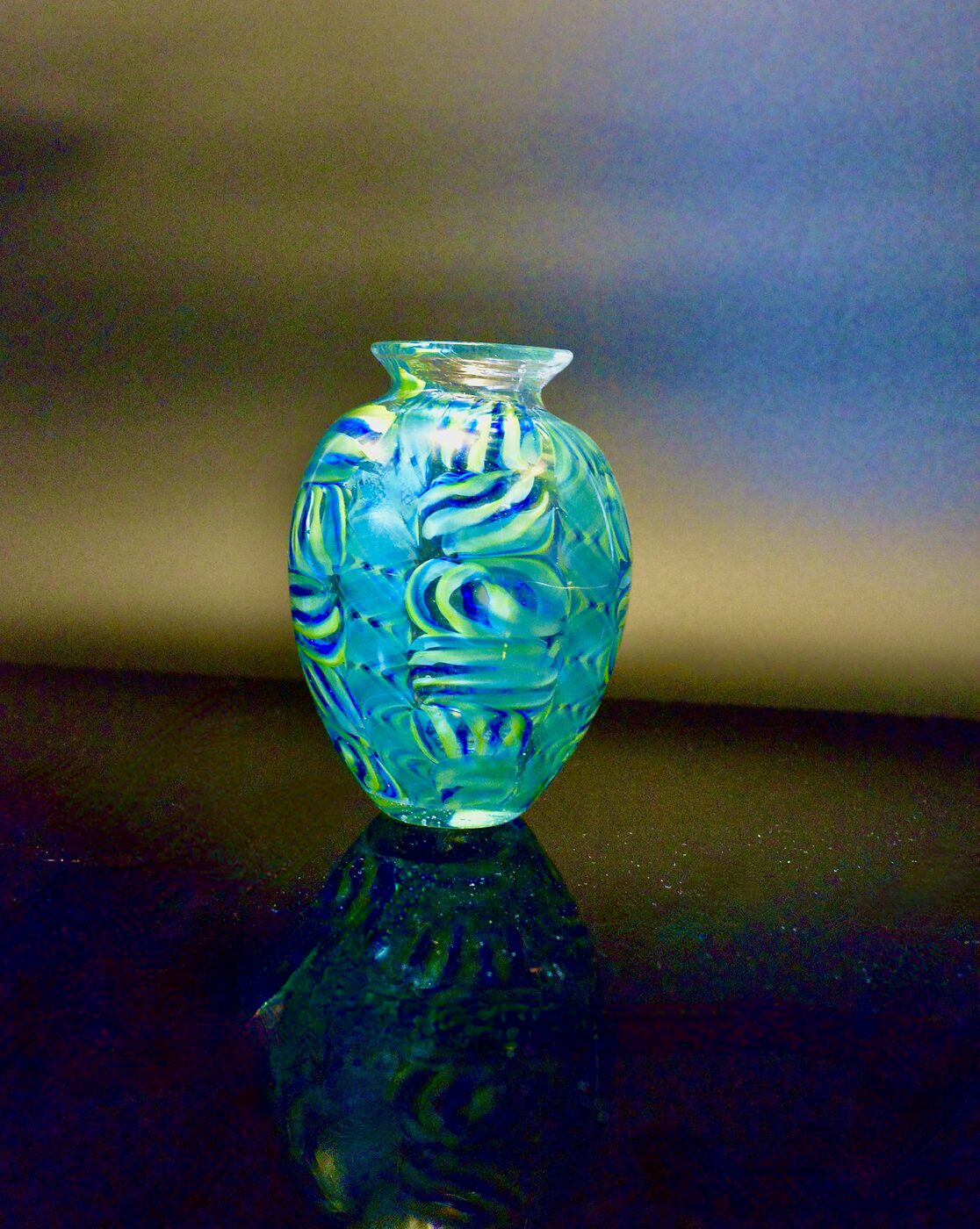Pattern-Melted Ellipsoid in Green and Blue